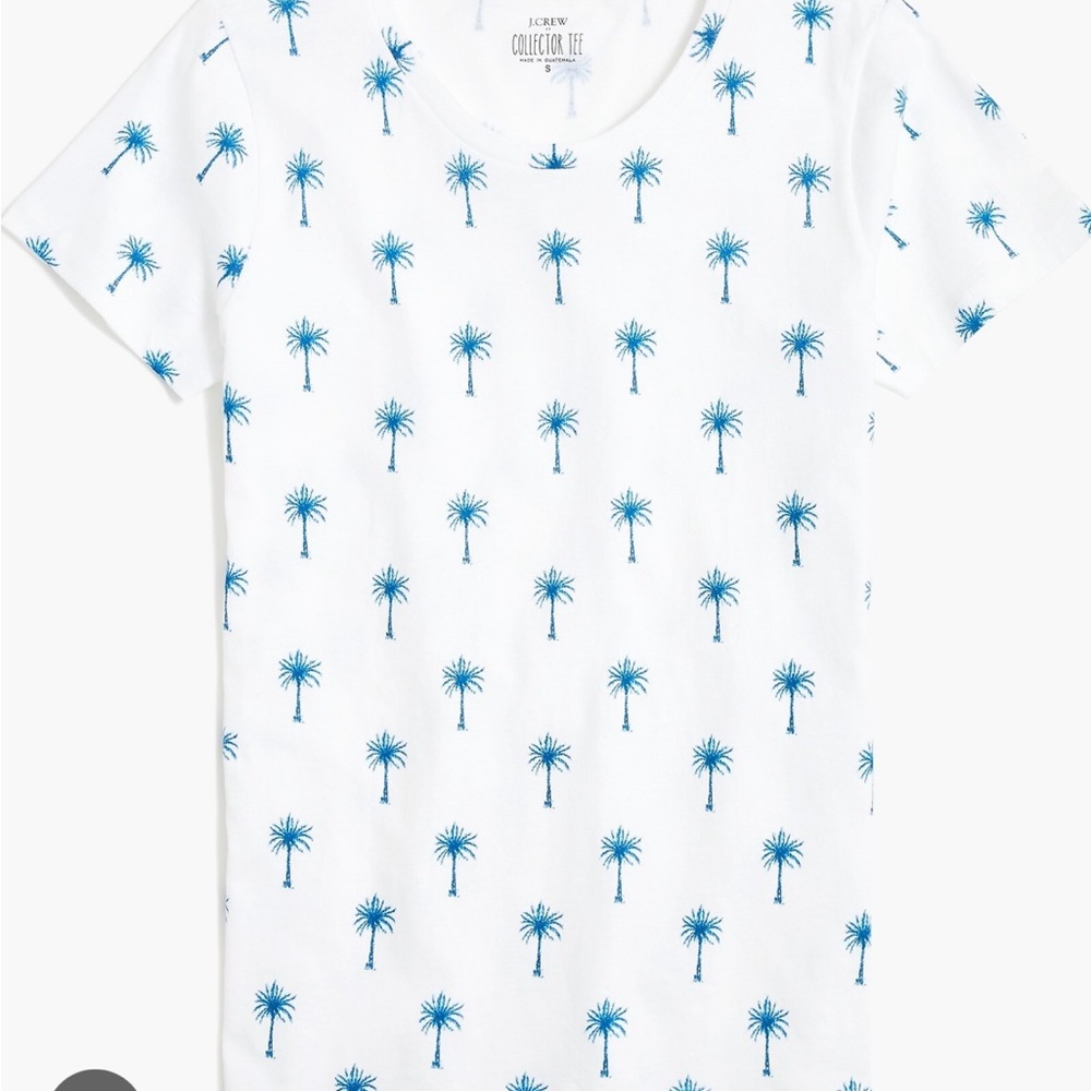 White T-Shirt with Blue Palm Tree Print